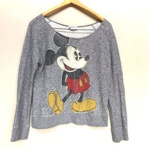 Disney Parks Mickey Mouse gray distressed look open collar sweatshirt medium